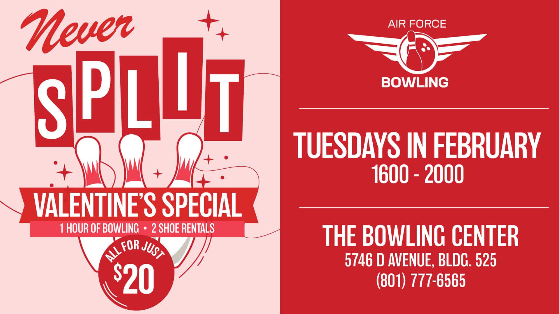 Never Split Valentine's Special at The Bowling Center